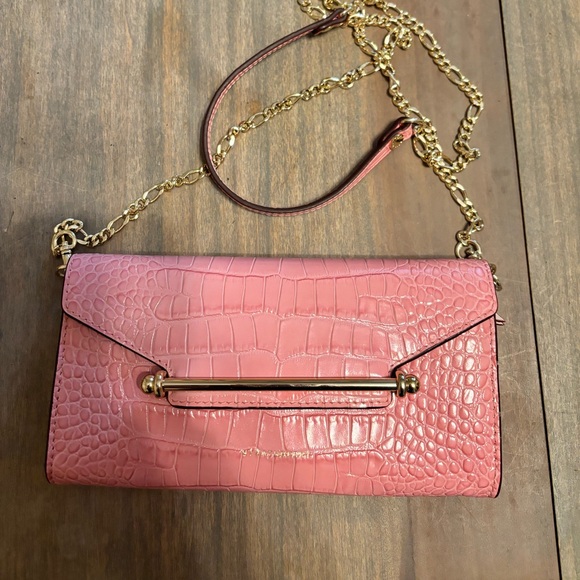 NWOT Strathberry Multrees Chain Wallet Croc-Embossed Pink Leather Clutch Bag - Picture 2 of 5